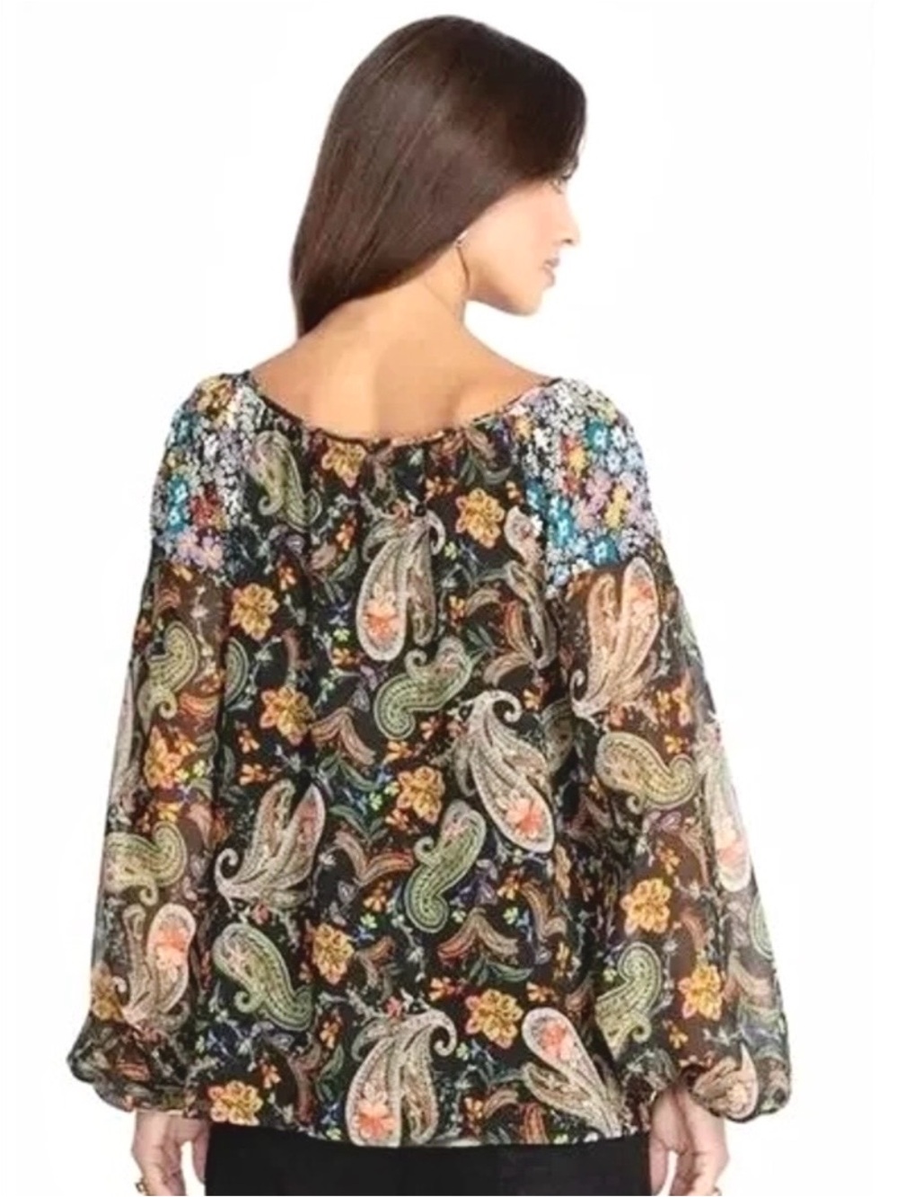 Johnny Was Jade Adela Paisley Peasant Blouse Black XL L184217 - Picture 5 of 11